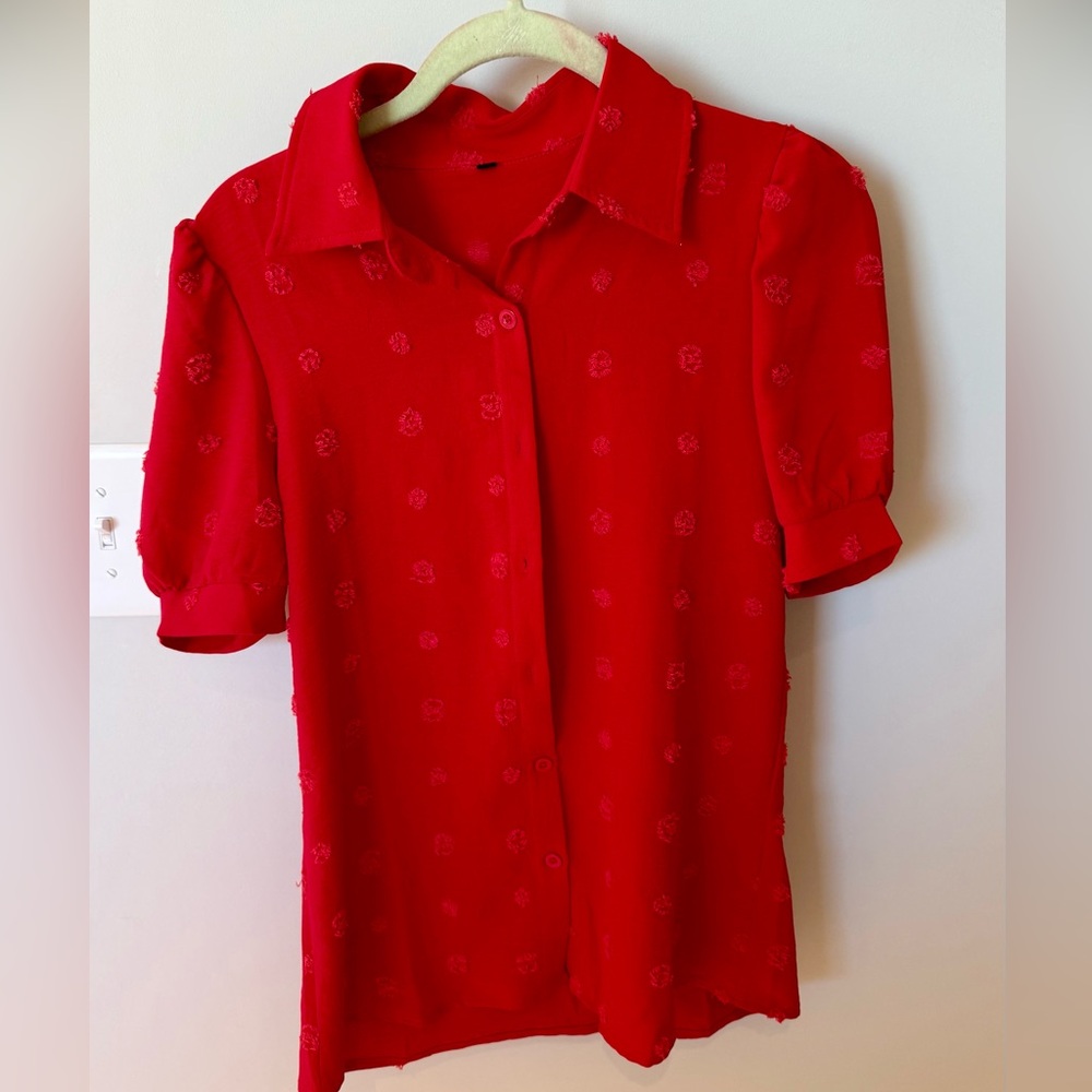 Red Button-Up Blouse